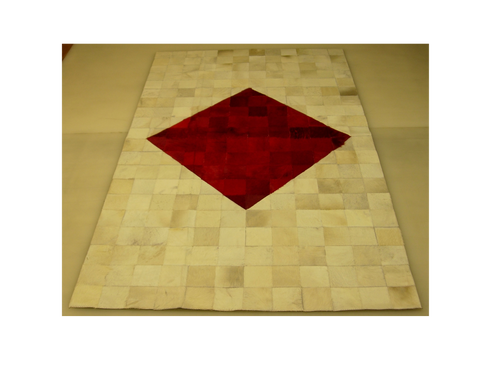 White with Red Diamond Center Hair on Hide Rug