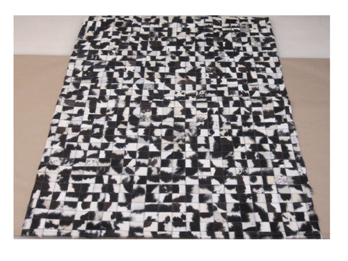 Black and White Patchwork Hair on Hide Leather Rug
