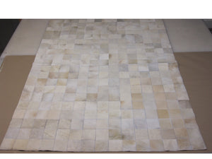 Unique Solid White Patchwork Hair on Hide Rug with 4x4 Squares