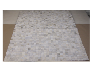 Unique White Patchwork Hair on Hide Rug With 2"x2" Tiles